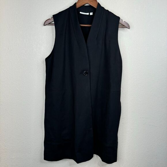 Masai Women Sleeveless One Button‎ Vest Jacket Black Small Luxe Chic Mod - Picture 1 of 9